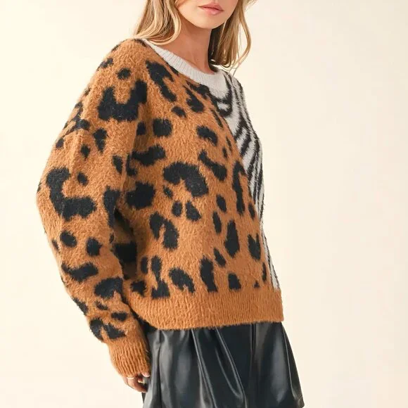 NWT LUXE Animal Print Drop Sleeve Sweater - Picture 7 of 9